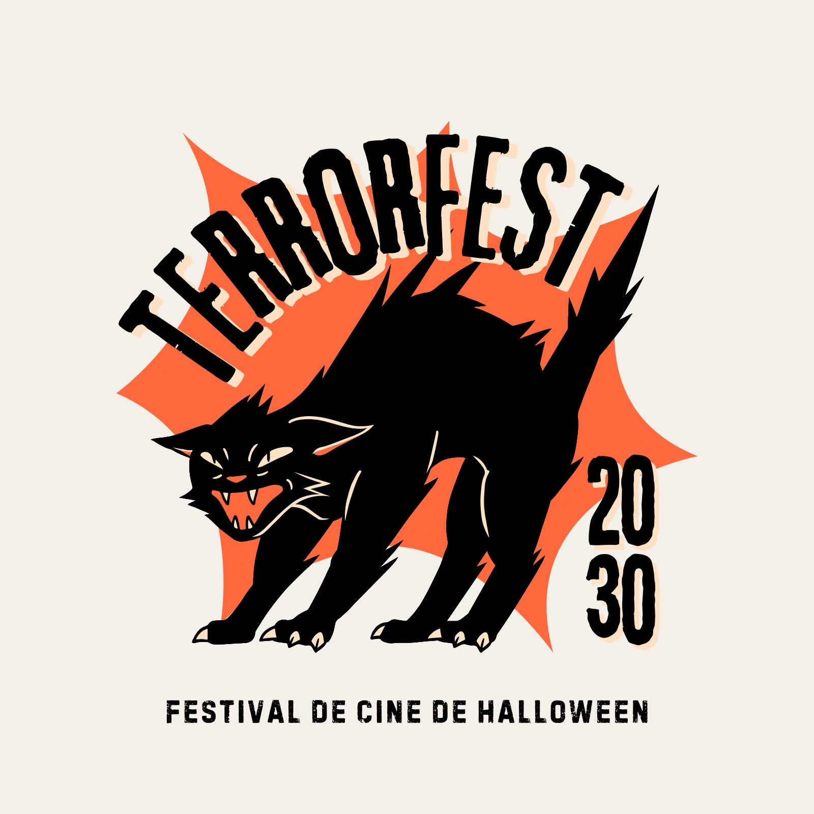 Logotipo de Halloween cómic vintage negro naranja beige