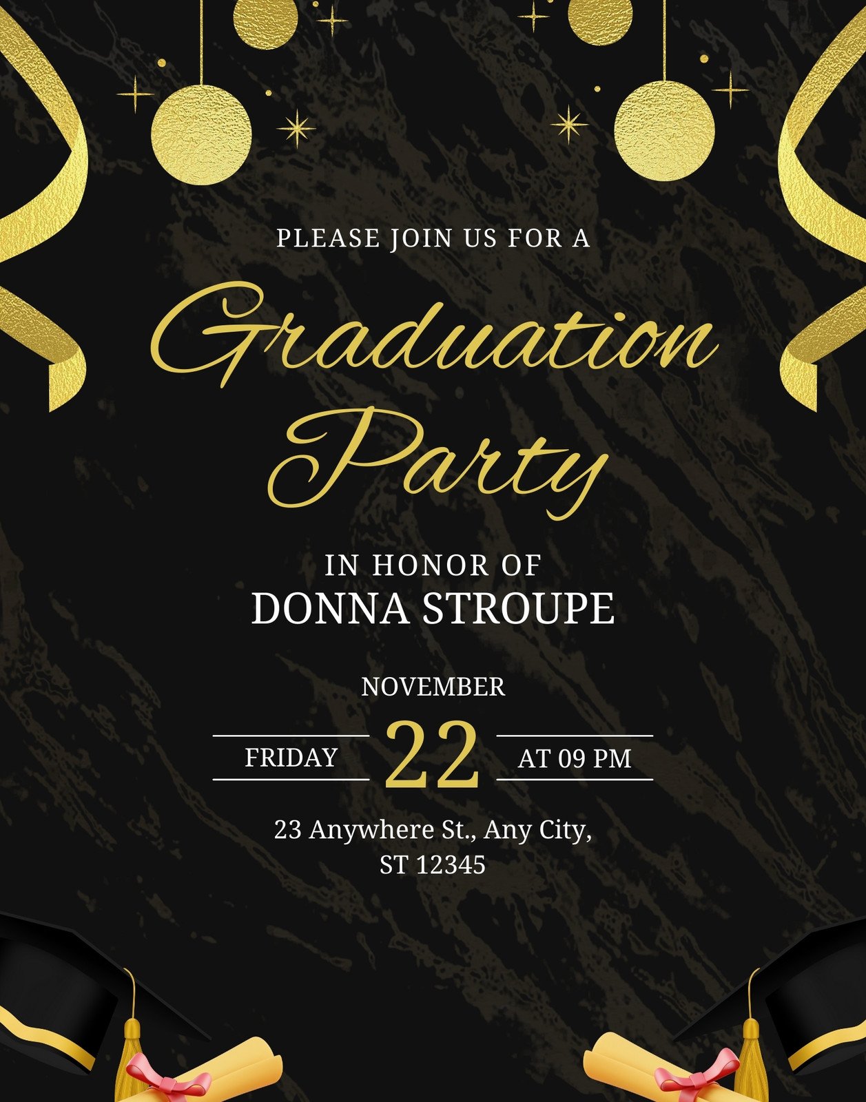 Black And Gold Modern Graduation Party Poster