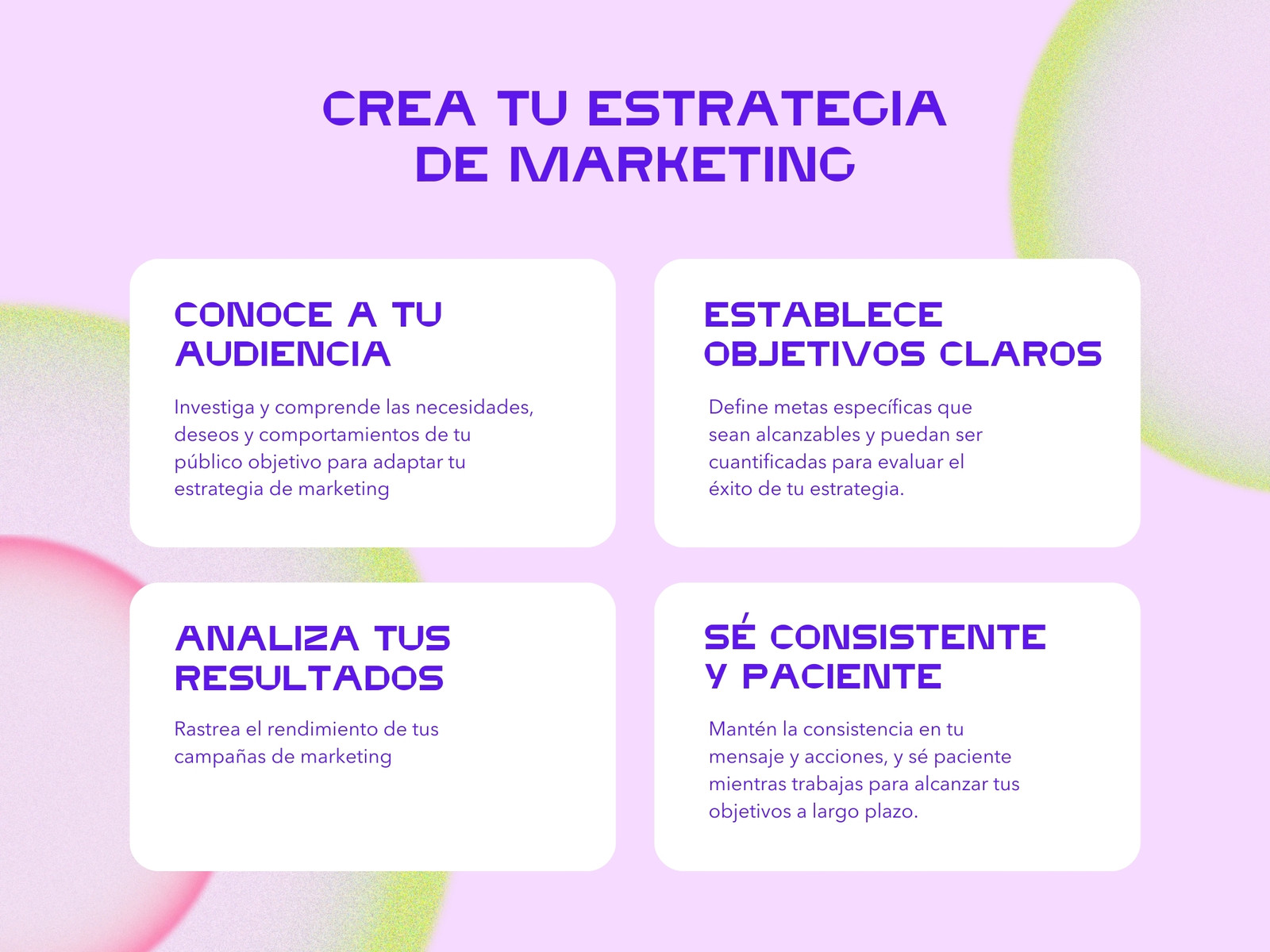 Mapa conceptual Estrategia Marketing moderno violeta azul