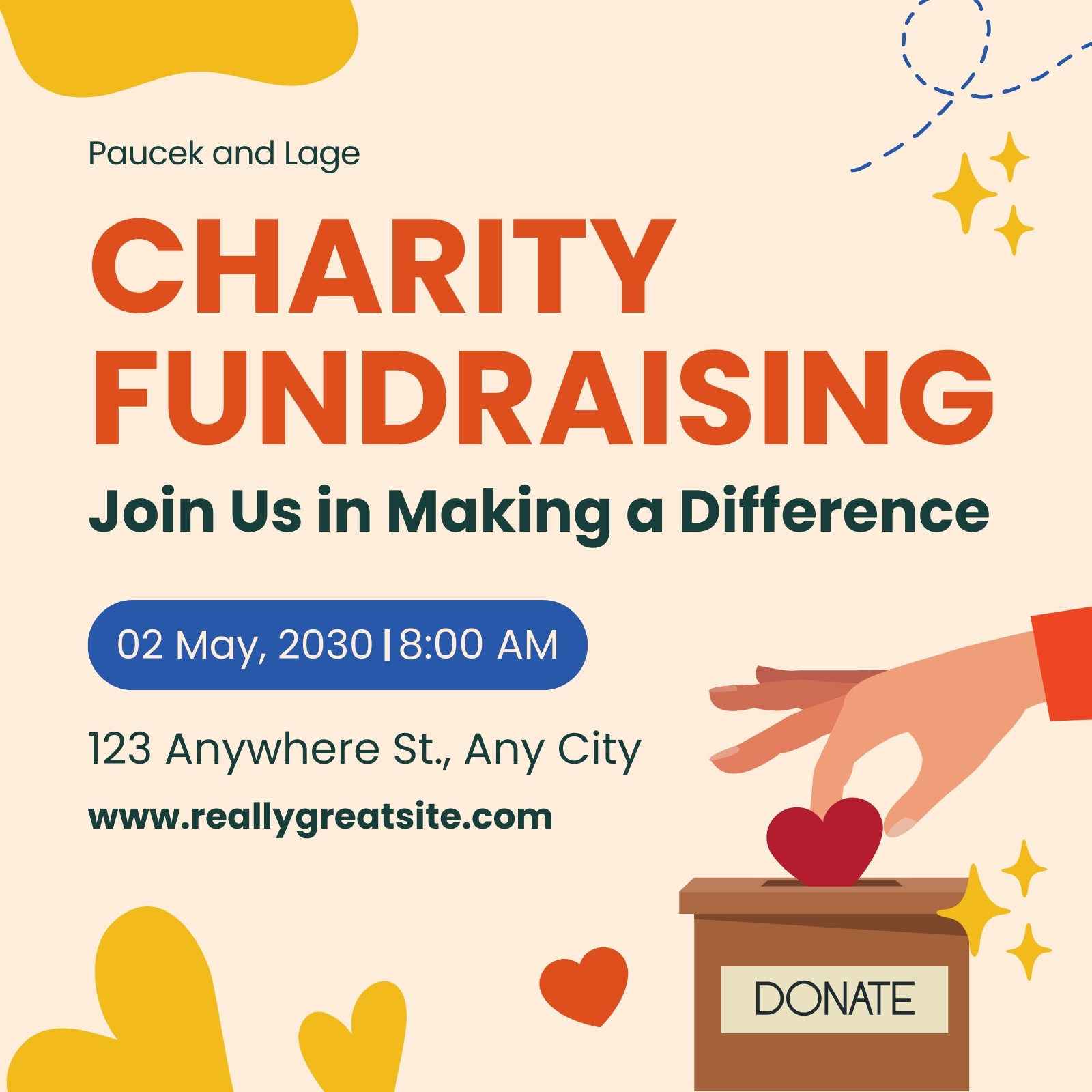 Beige and Orange Colorful Charity Fundraising Playful Instagram Post