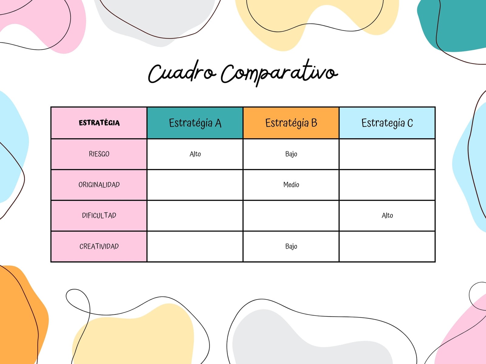 Grafico Tabla Cuadro Comparativo Esquema Moderno Multicolor