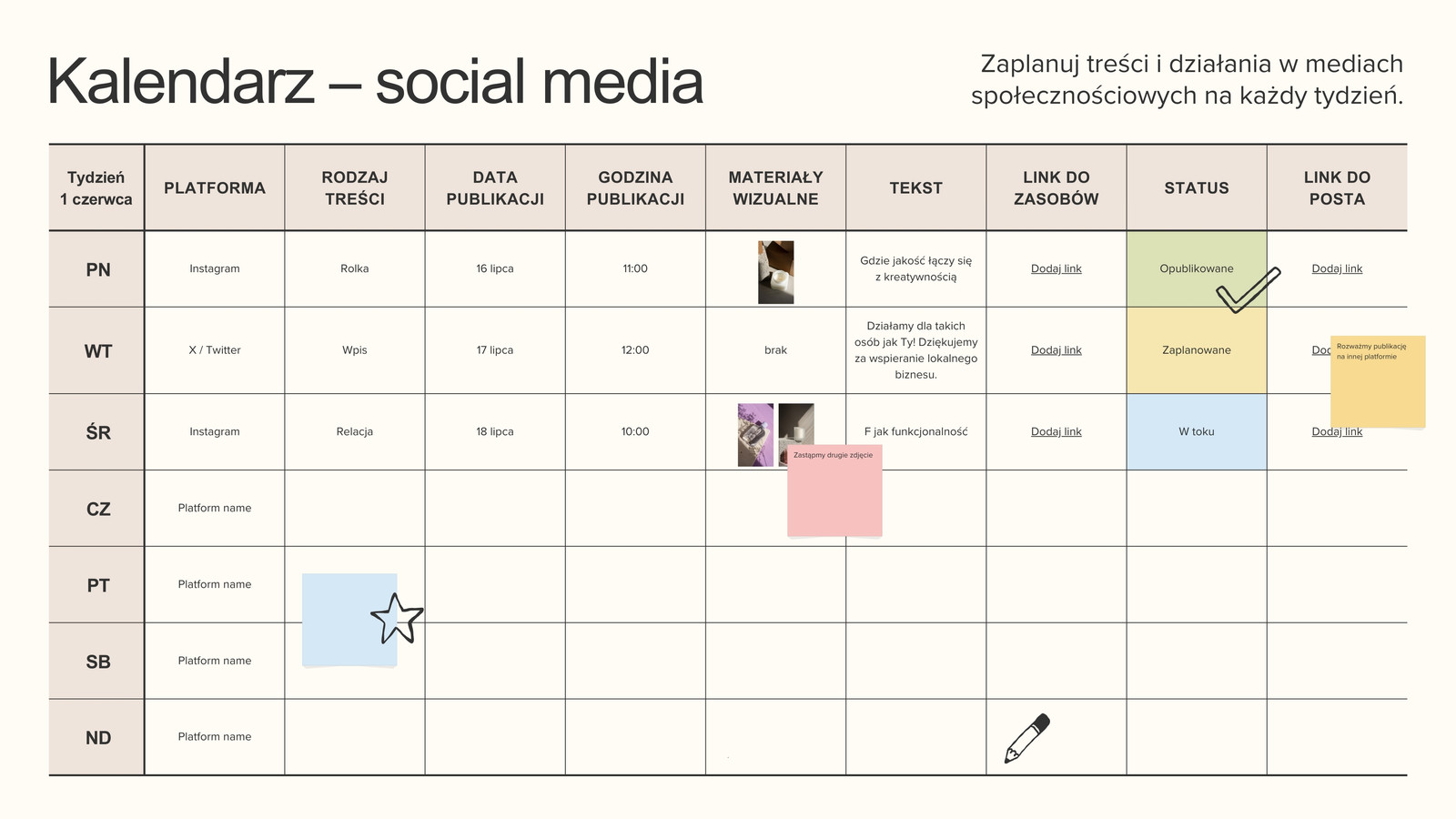 Tablica – kalendarz social media