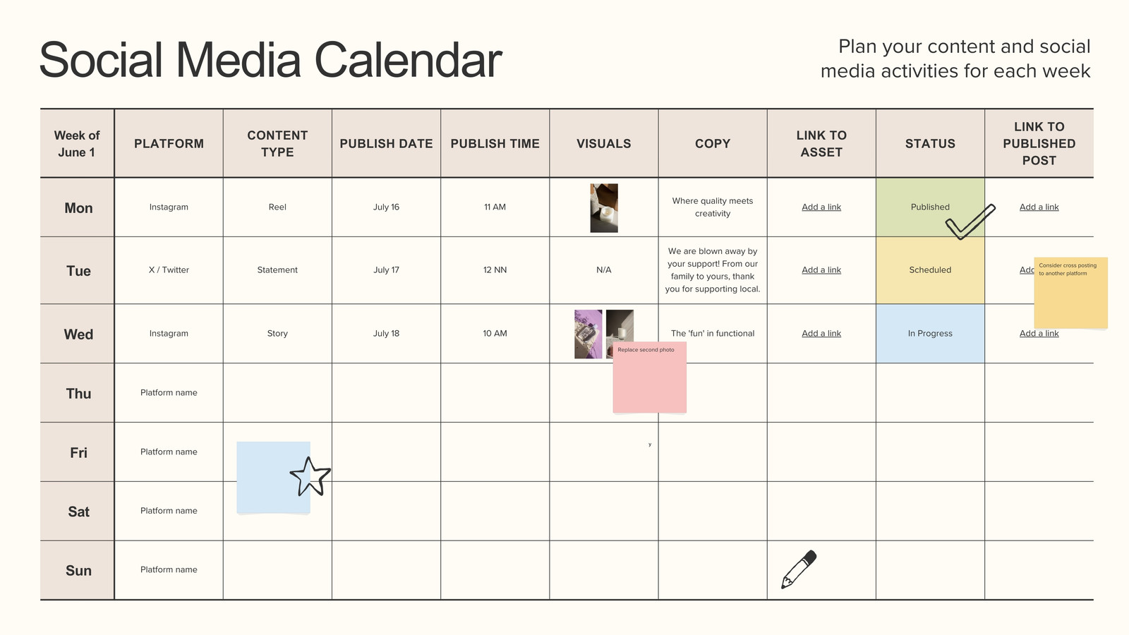 Social Media Calendar Whiteboard