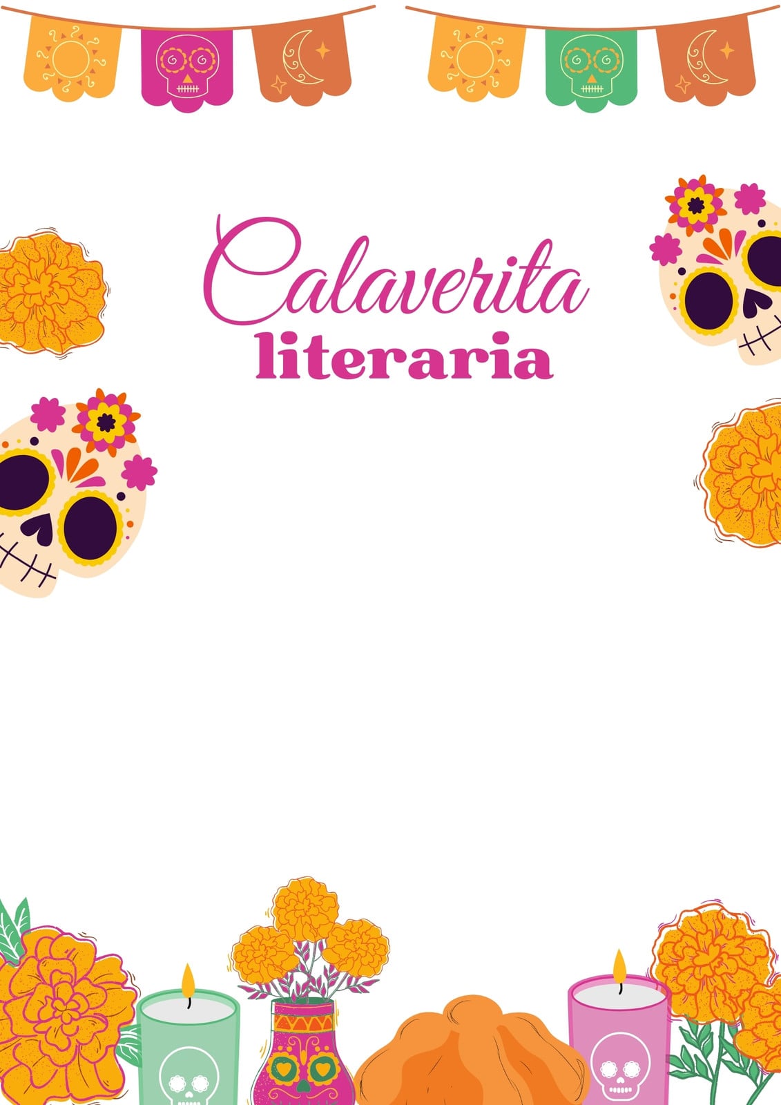 Calaverita literaria - Día de Muertos - Rosa y naranja - Documento A4