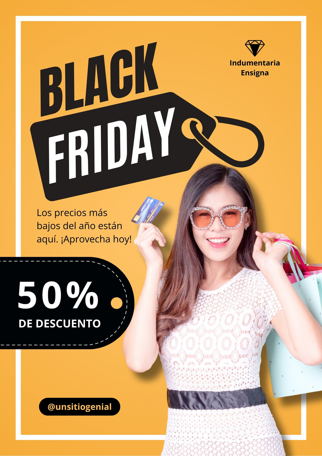 Cartel descuentos en productos black friday promocional moderno amarillo y negro