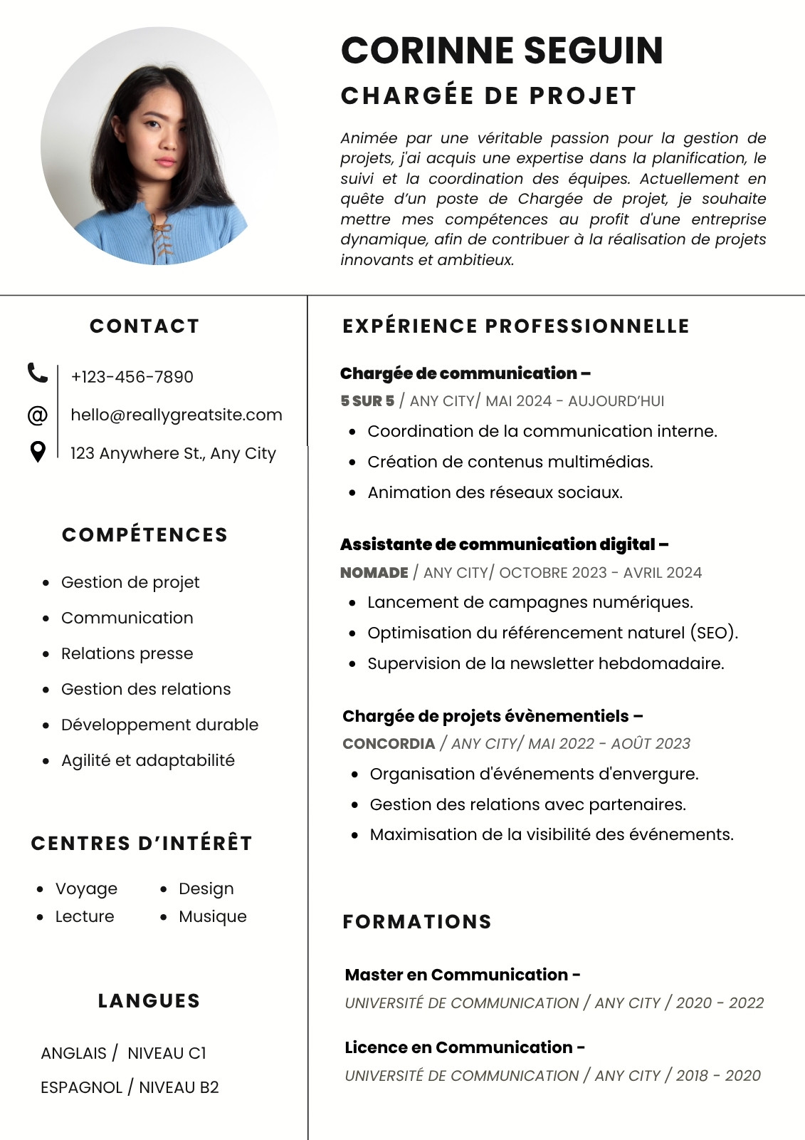 CV Professionnel Français Minimaliste Blanc
