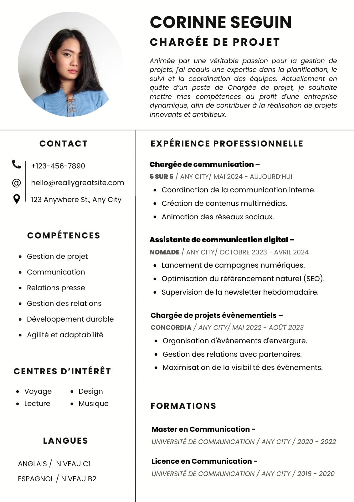 CV Professionnel Français Minimaliste Blanc