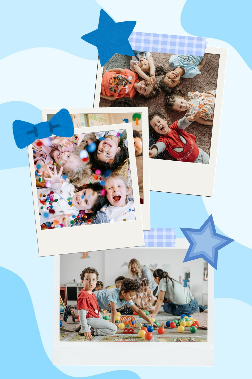 Biru Muda Estetik Modern Kolase Foto Anak