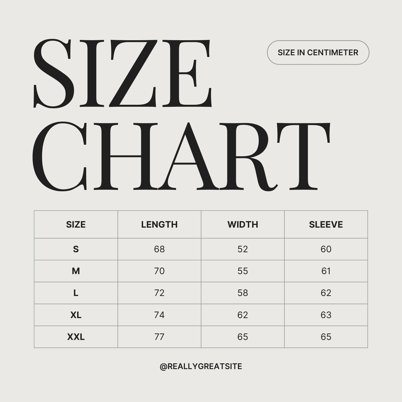 Free and customizable size chart templates