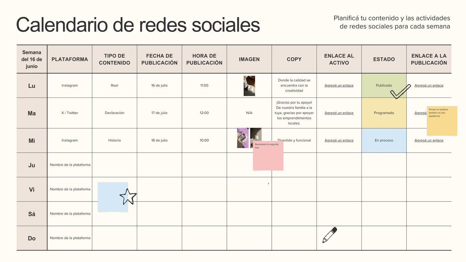 Pizarra online sobre redes sociales simple en crema rosa y celeste