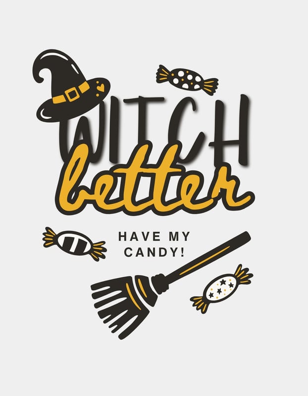 Cute Funny Quote Halloween T-Shirt Canva template, black and yellow