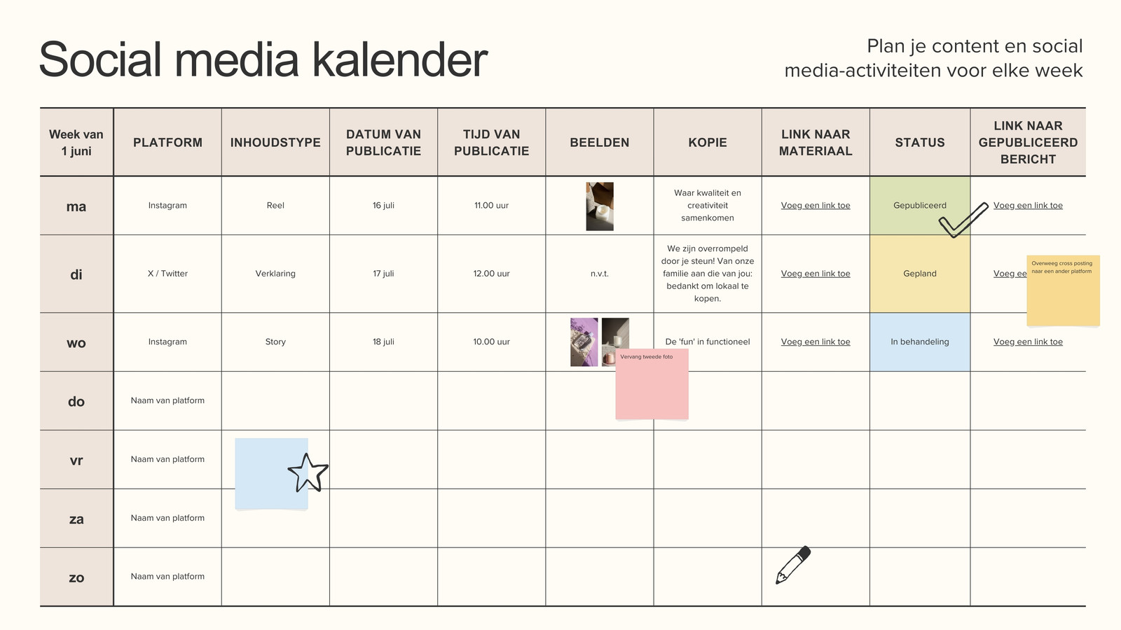 Social Media Kalender Whiteboard
