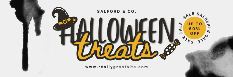 Cute Playful Halloween Sale Email Header Canva template, yellow and black