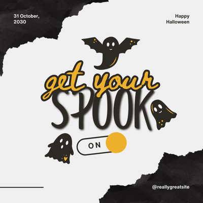 Cute Funny Illustrated Happy Halloween Instagram Post Canva template, black and yellow