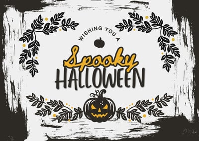 Cute Grunge Spooky Halloween Greeting Card Canva template, yellow and black