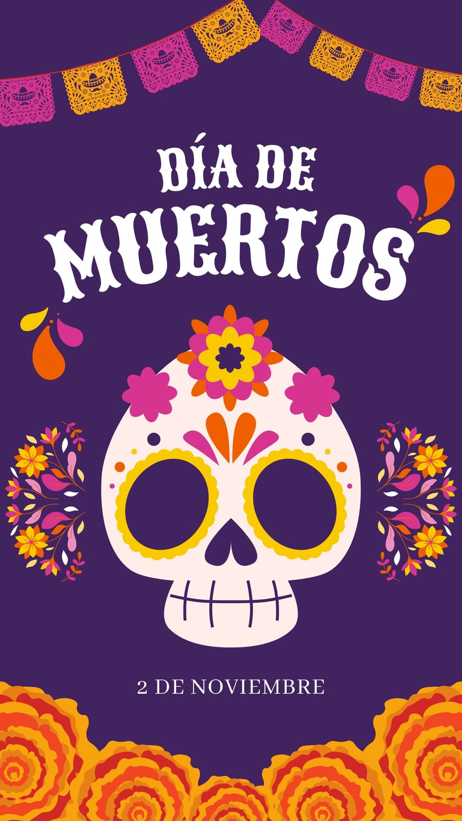 Tu Historia Día de Muertos Colorido Morado