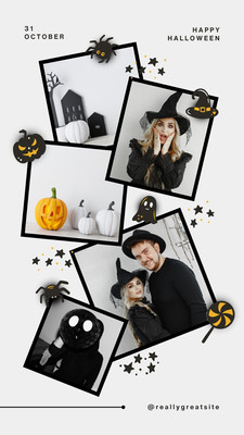 Modern Playful Photo Collage Happy Halloween Instagram Story Canva template, black and grey