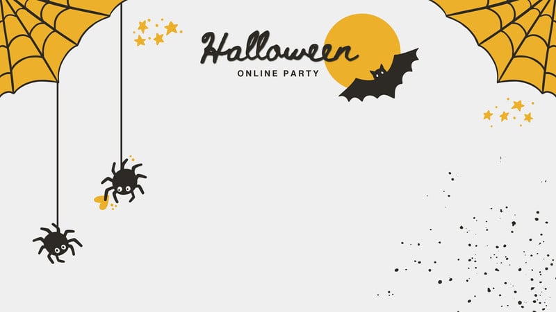 Playful Online Party Halloween Zoom Virtual Background Canva template, black and yellow