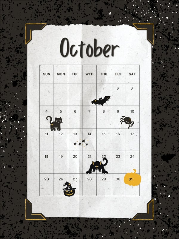 Playful Cute October 2026 Calendar Happy Halloween Instagram Post Canva template, black