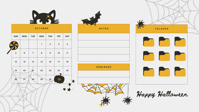 Cute Playful Happy Organizer Halloween 2025 Desktop Wallpaper Canva template, black and yellow