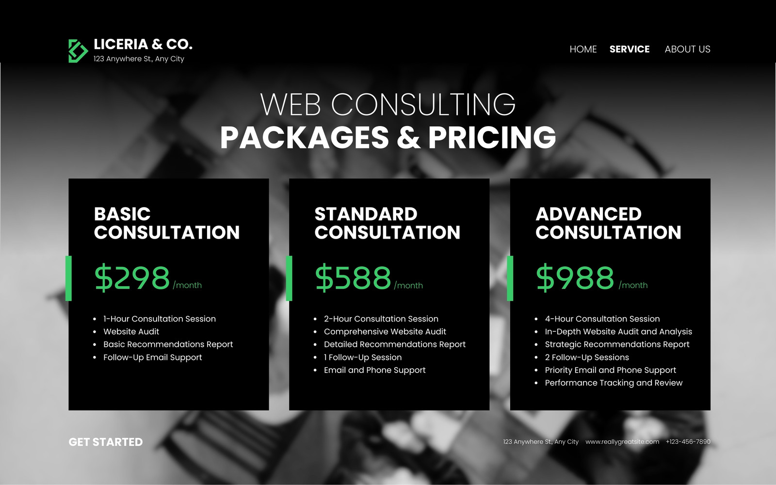 Black and Green Modern Web Consulting Package and Pricing Desktop Prototype