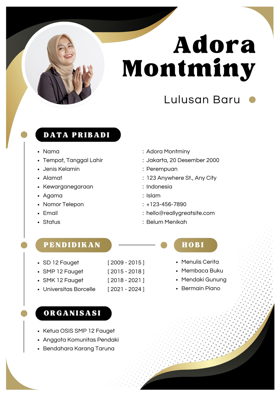 Putih Hitam Emas Profesional Modern CV Resume Riwayat Hidup Putih Hitam Emas Profesional Modern CV Resume Riwayat Hidup