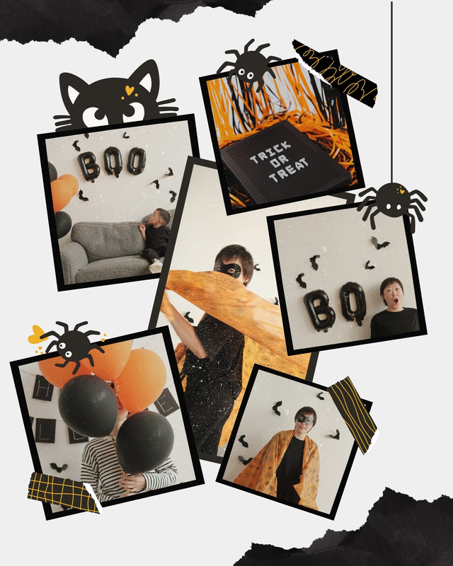 Cute Photo Collage Halloween Party Instagram Post Canva template, black and yellow