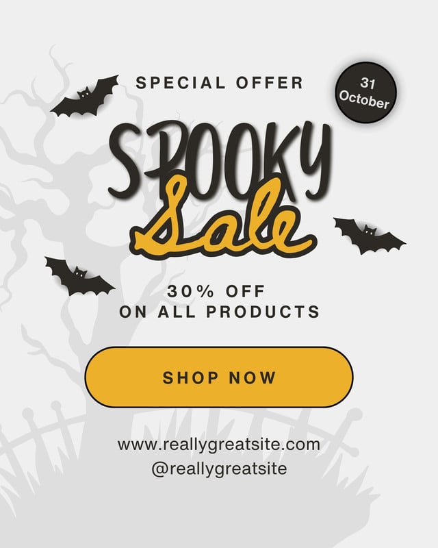 Cute Halloween Spooky Sale Instagram Post Canva template, yellow and black