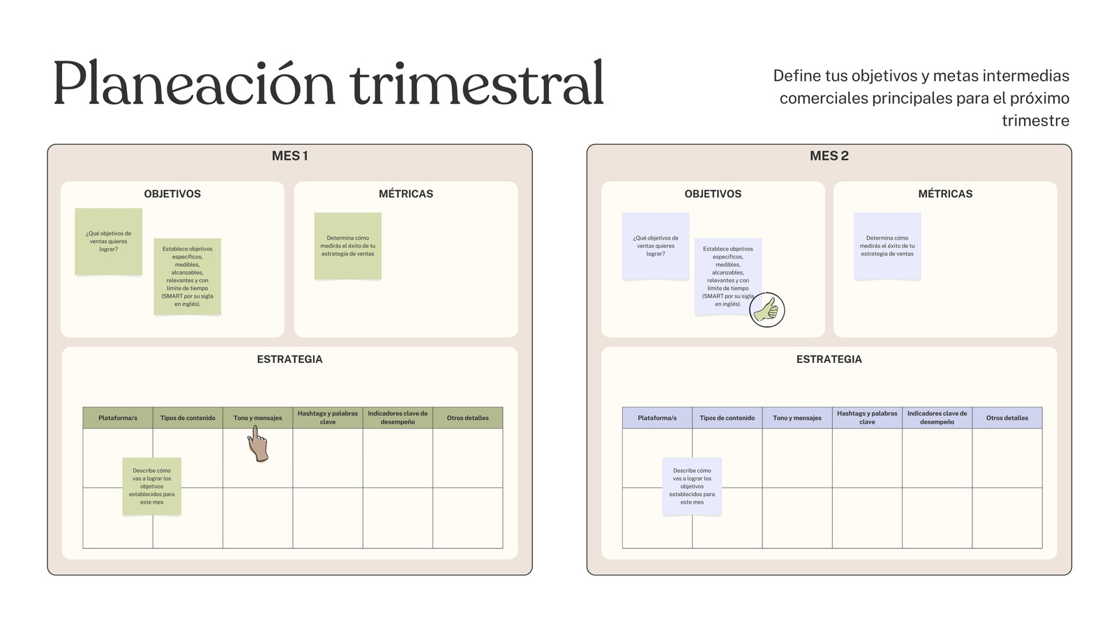 Tablero virtual de planeación trimestral colores claros 