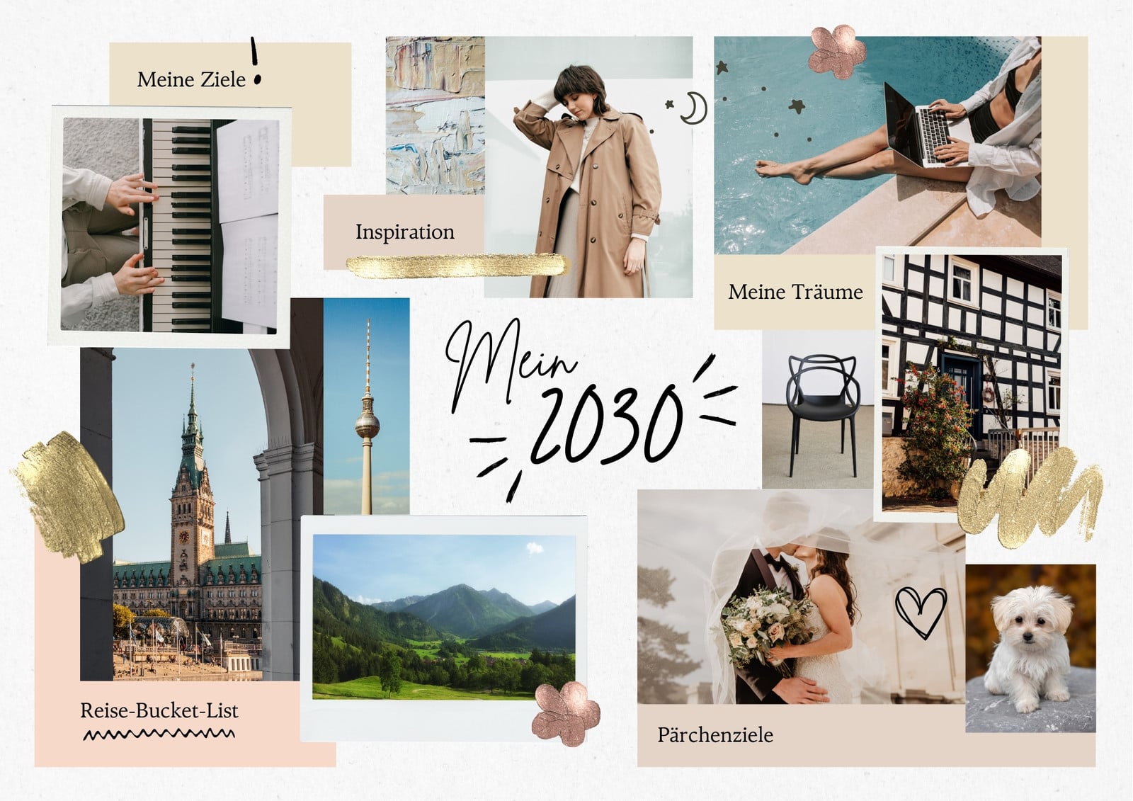 Vision Board in Collage-Stil in Beige Apricot Gold Vision Board in Collage-Stil in Beige Apricot Gold