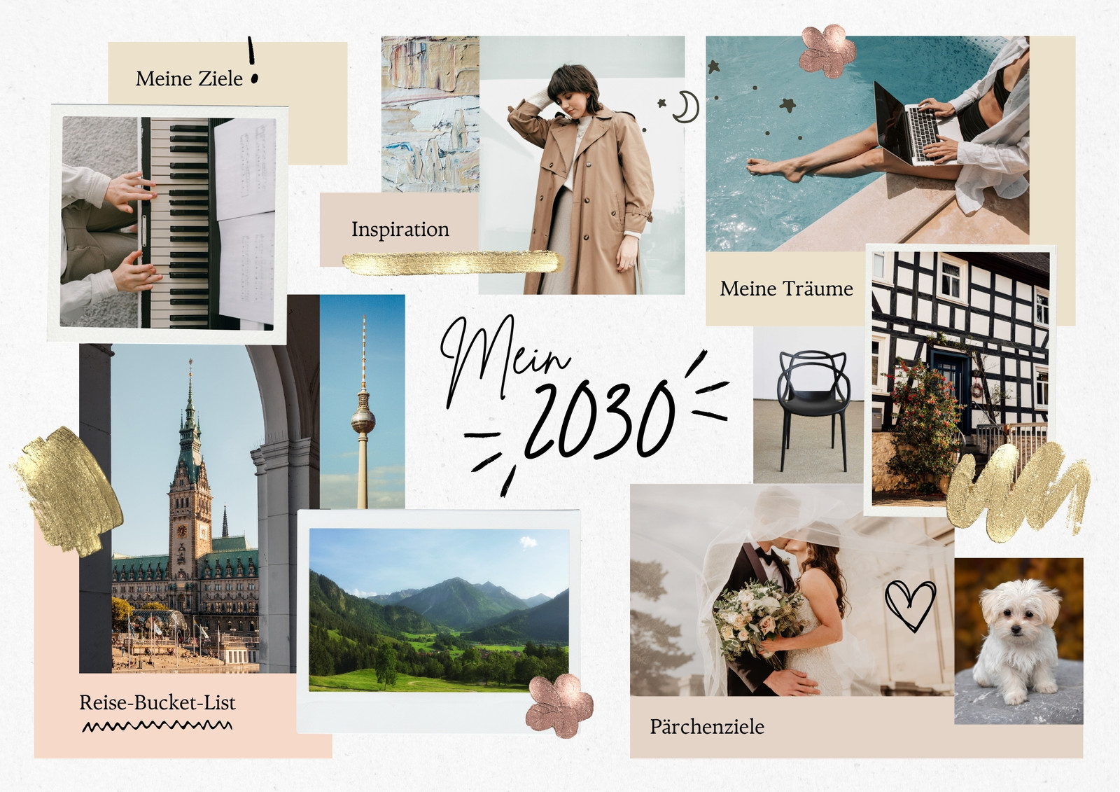 Vision Board in Collage-Stil in Beige Apricot Gold Vision Board in Collage-Stil in Beige Apricot Gold