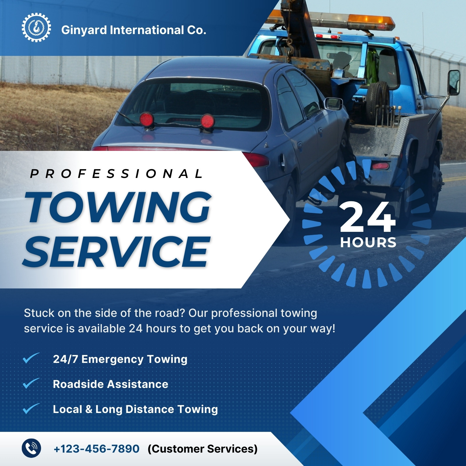 Blue and White Modern Towing Service Instagram Post