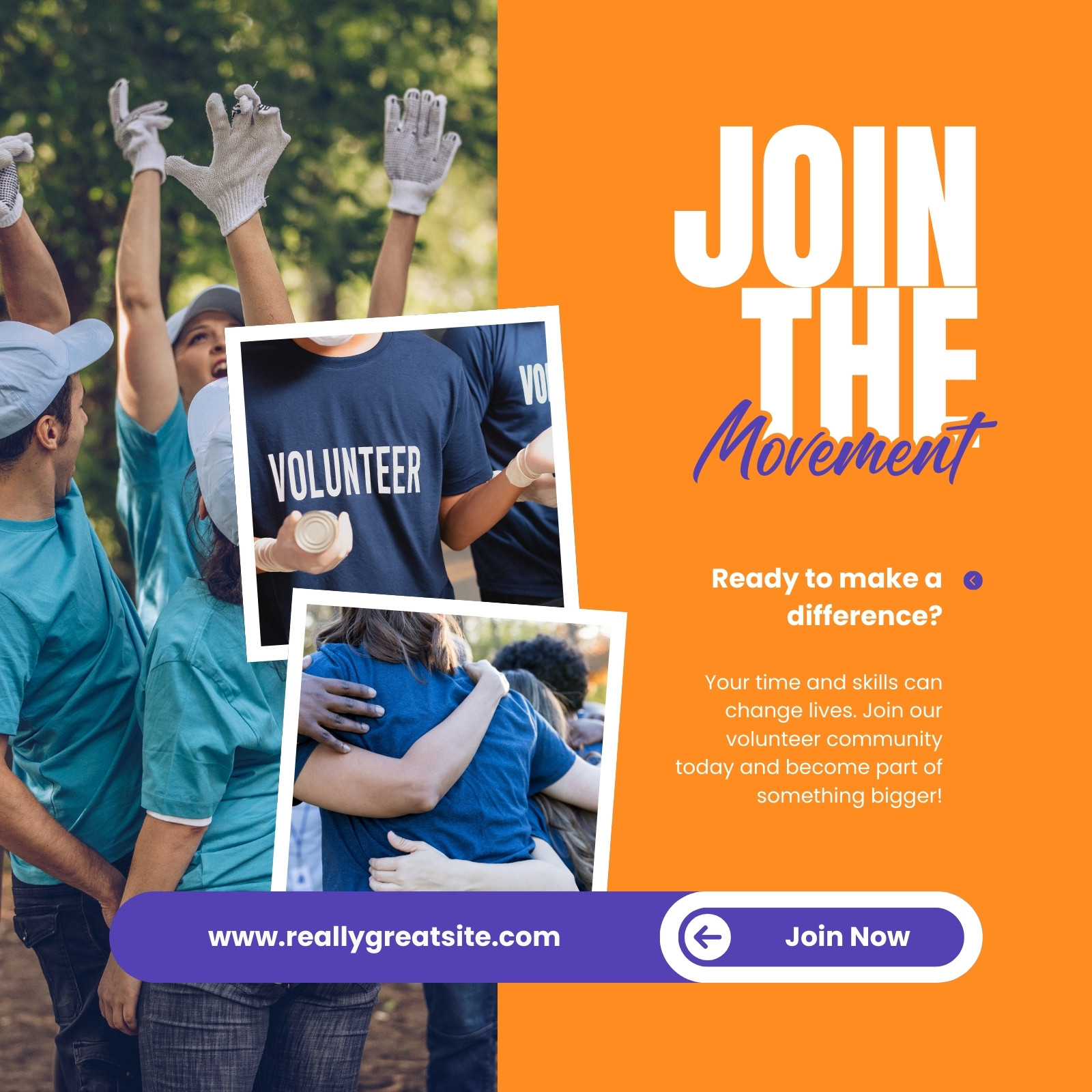 Purple and Orange Modern Volunteer Needed Instagram Post