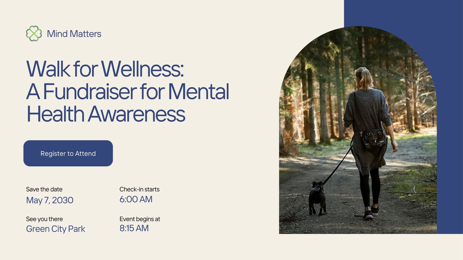 Walk for a Cause Event Fundraiser Non-profit Website in Dark Blue Beige Style