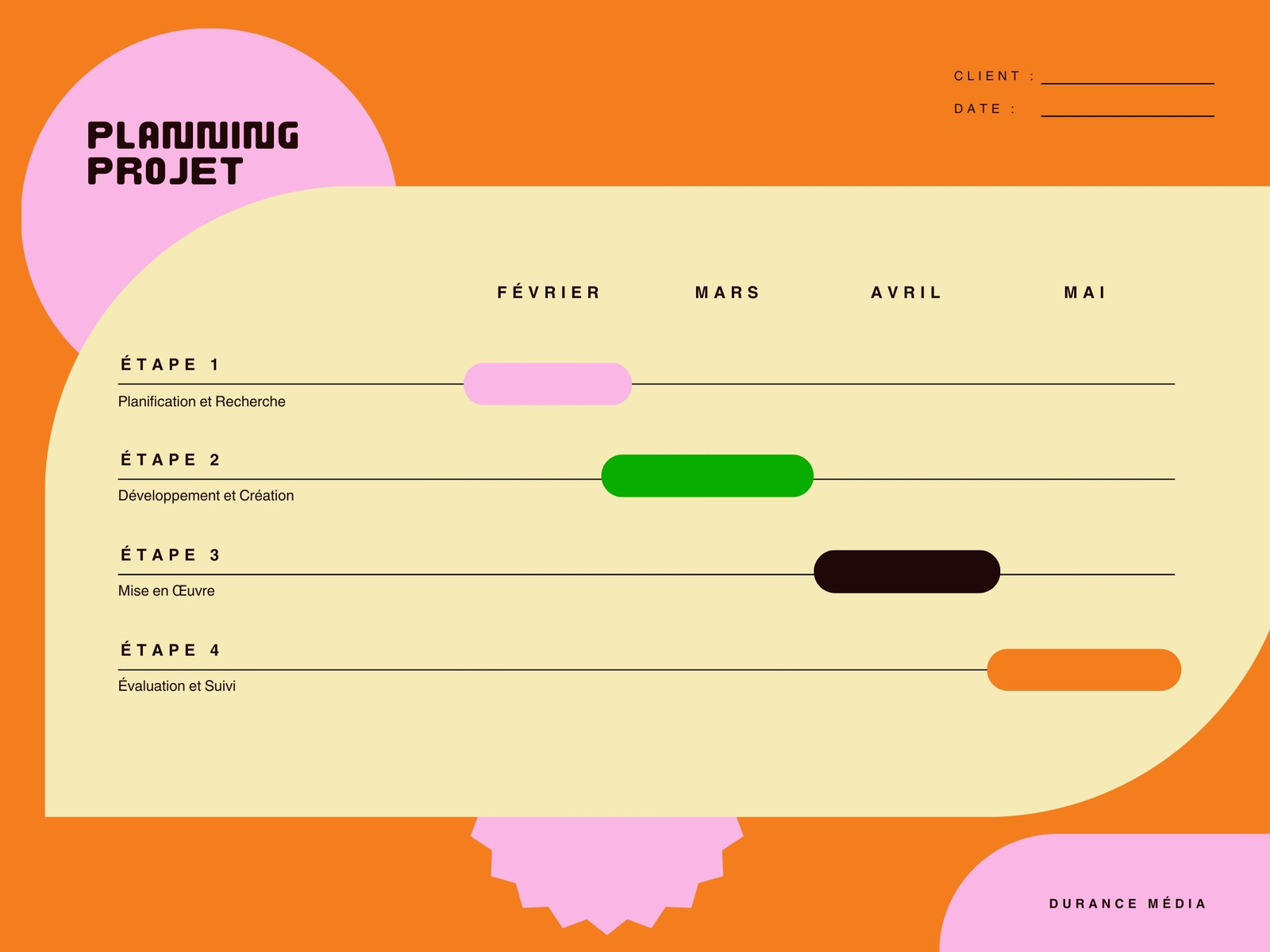 Orange jaune et rose Formes géométriques Planning projet Graphique
