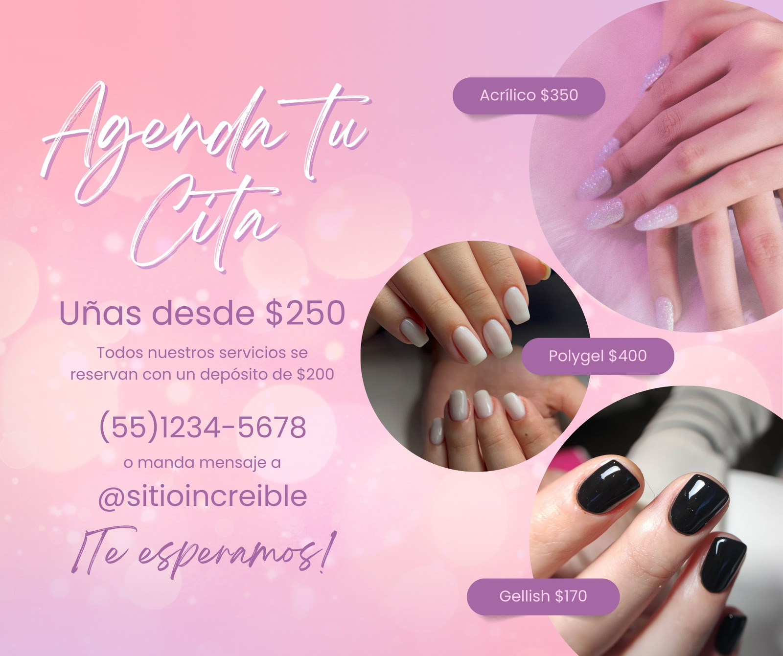 Post de Facebook Promoción Uñas Moderno Alegre Rosa