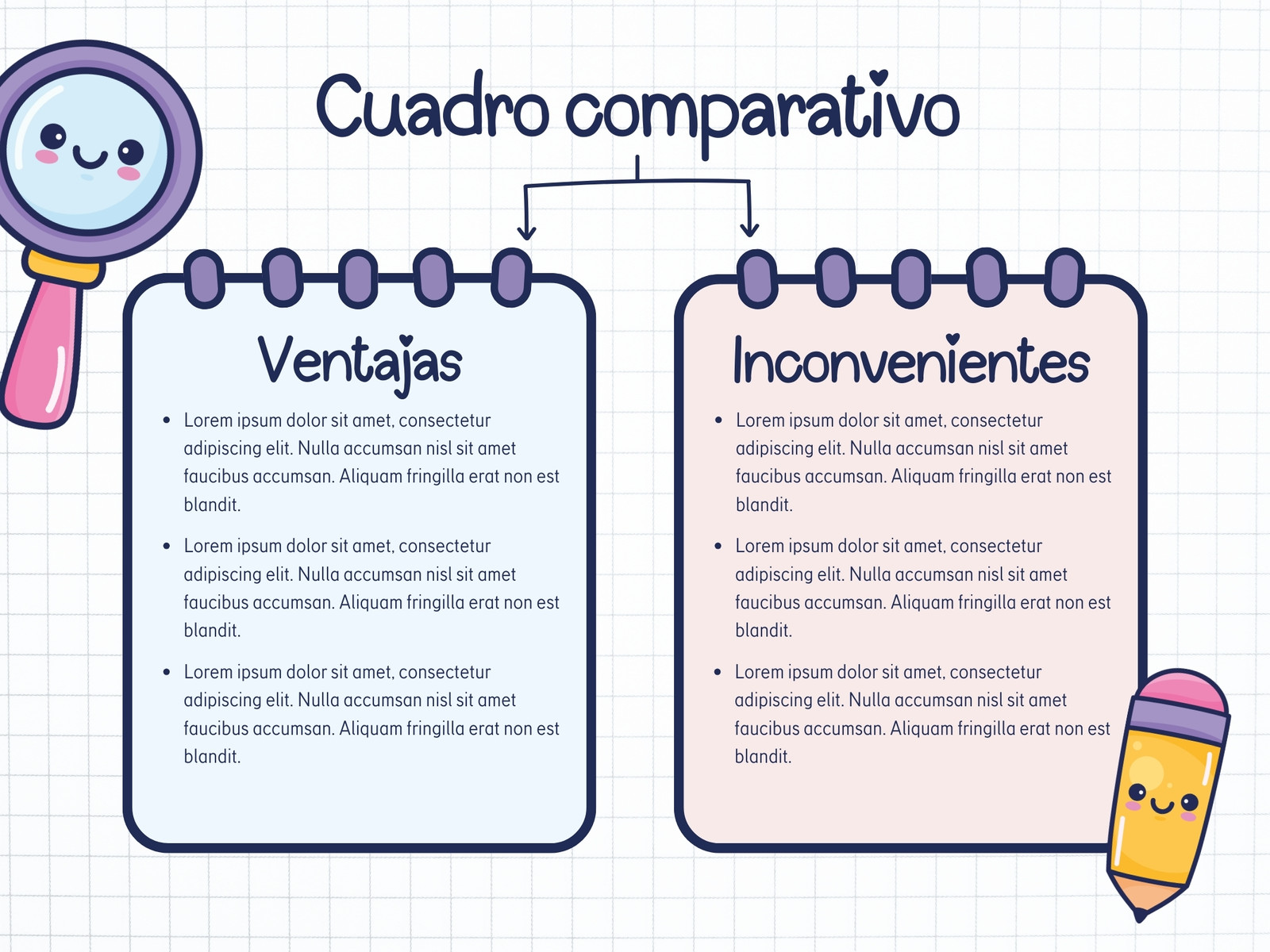 Gráfica Cuadro Comparativo Ideas Bloques Ventajas Inconvenientes Ilustrado Kawaii Azul