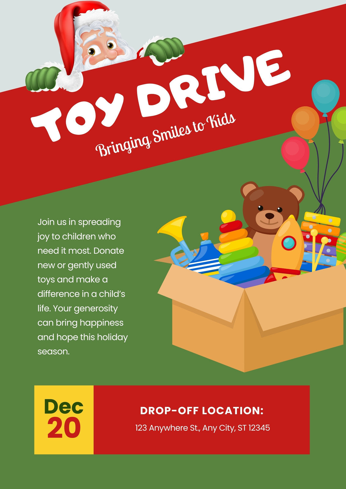 Green Red Illustration Toy Drive Flyer