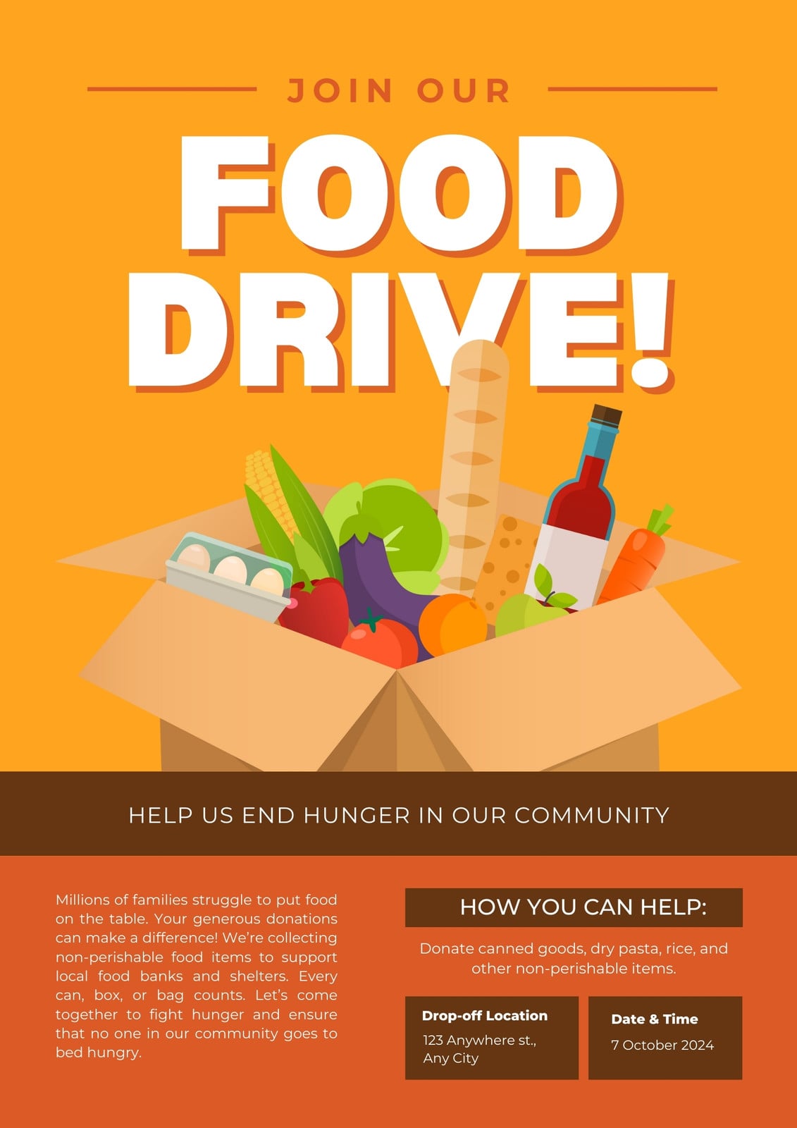 Orange Illustration Food Drive Flyer