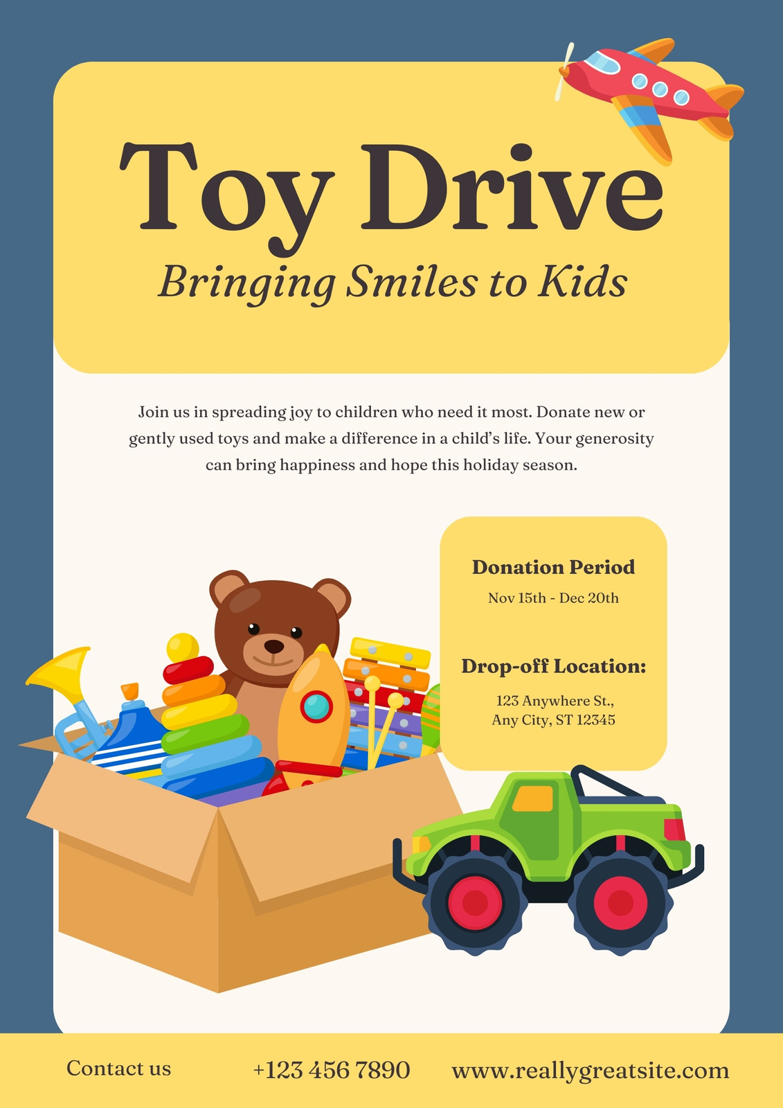 Blue Yellow Illustration Toy Drive Flyer