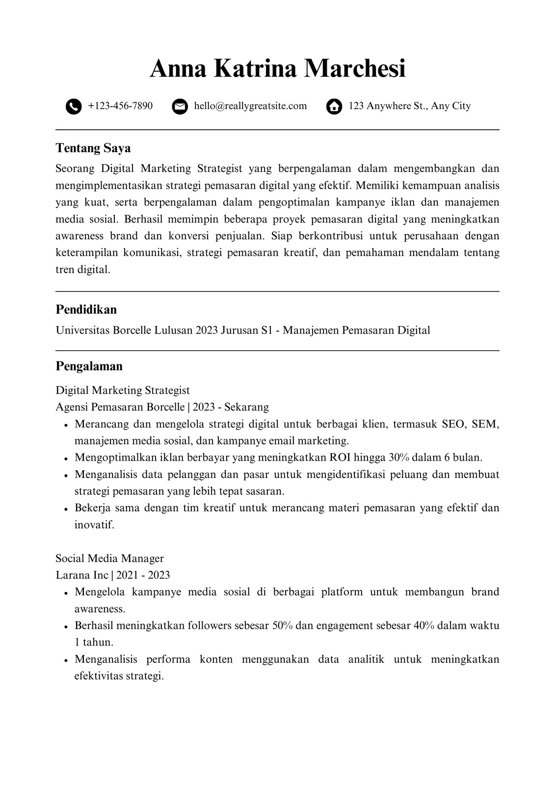 Putih Profesional Sederhana CV Resume Template