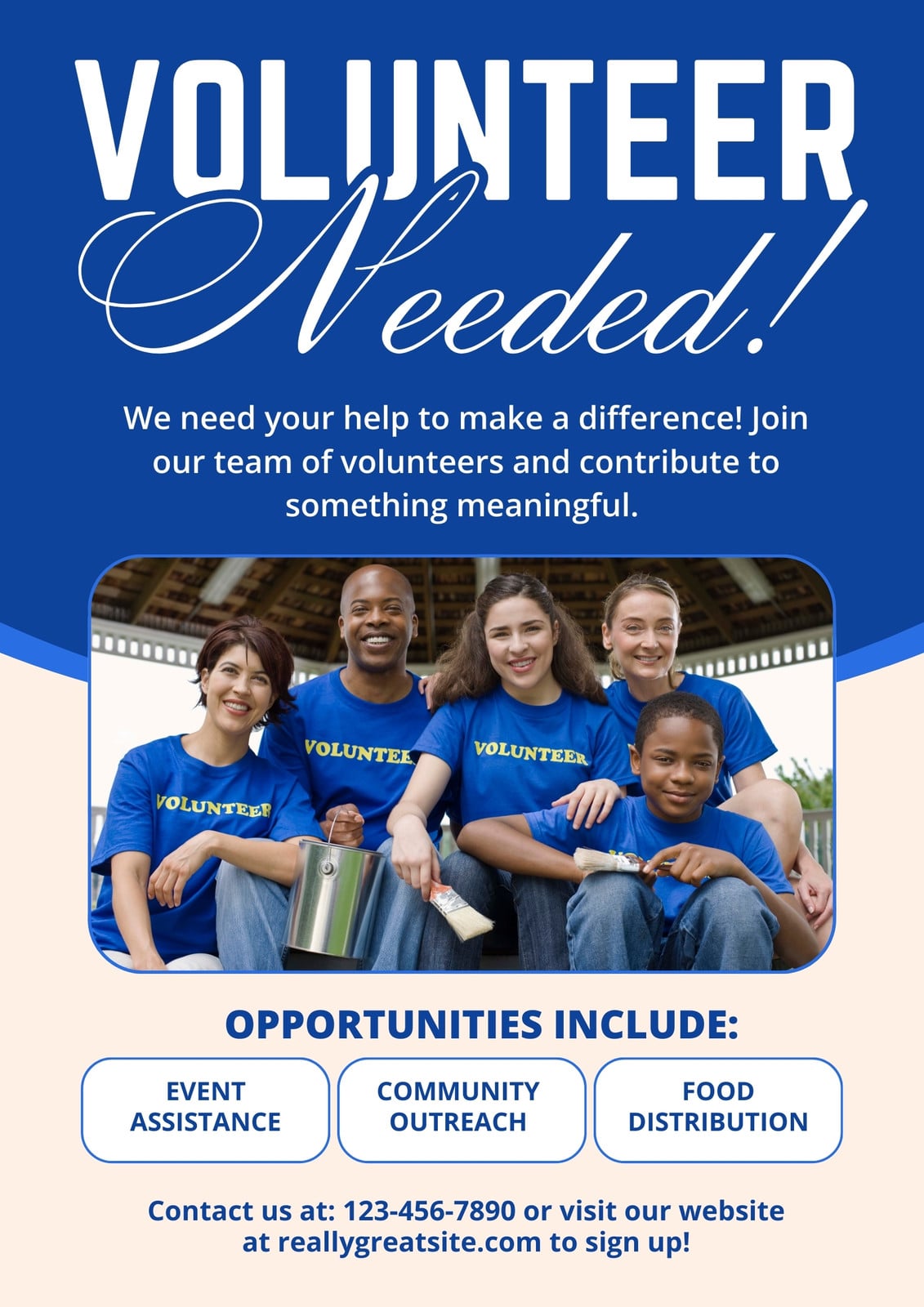 Blue and Cream Volunteer Needed Poster