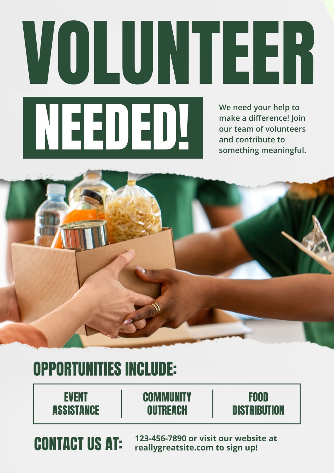 Green White Volunteer Needed Poster