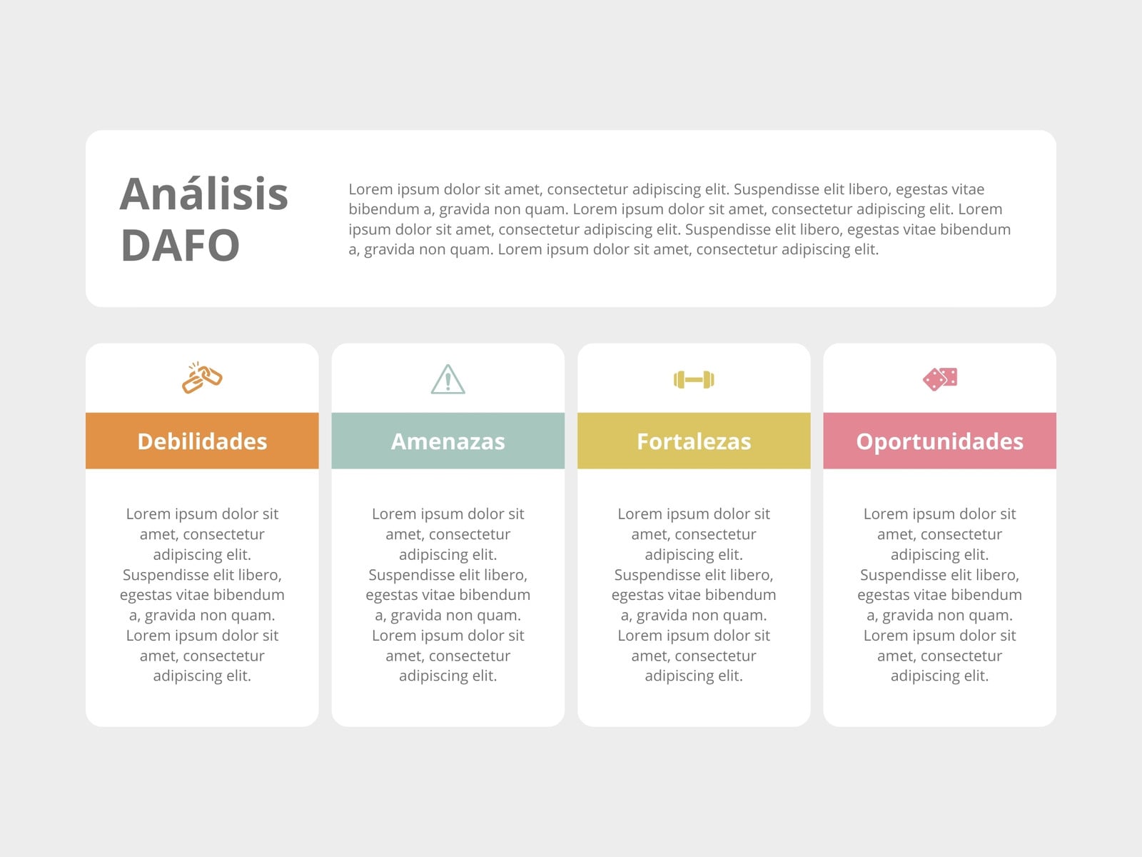 Gráfico Análisis DAFO iconos Profesional Multicolor