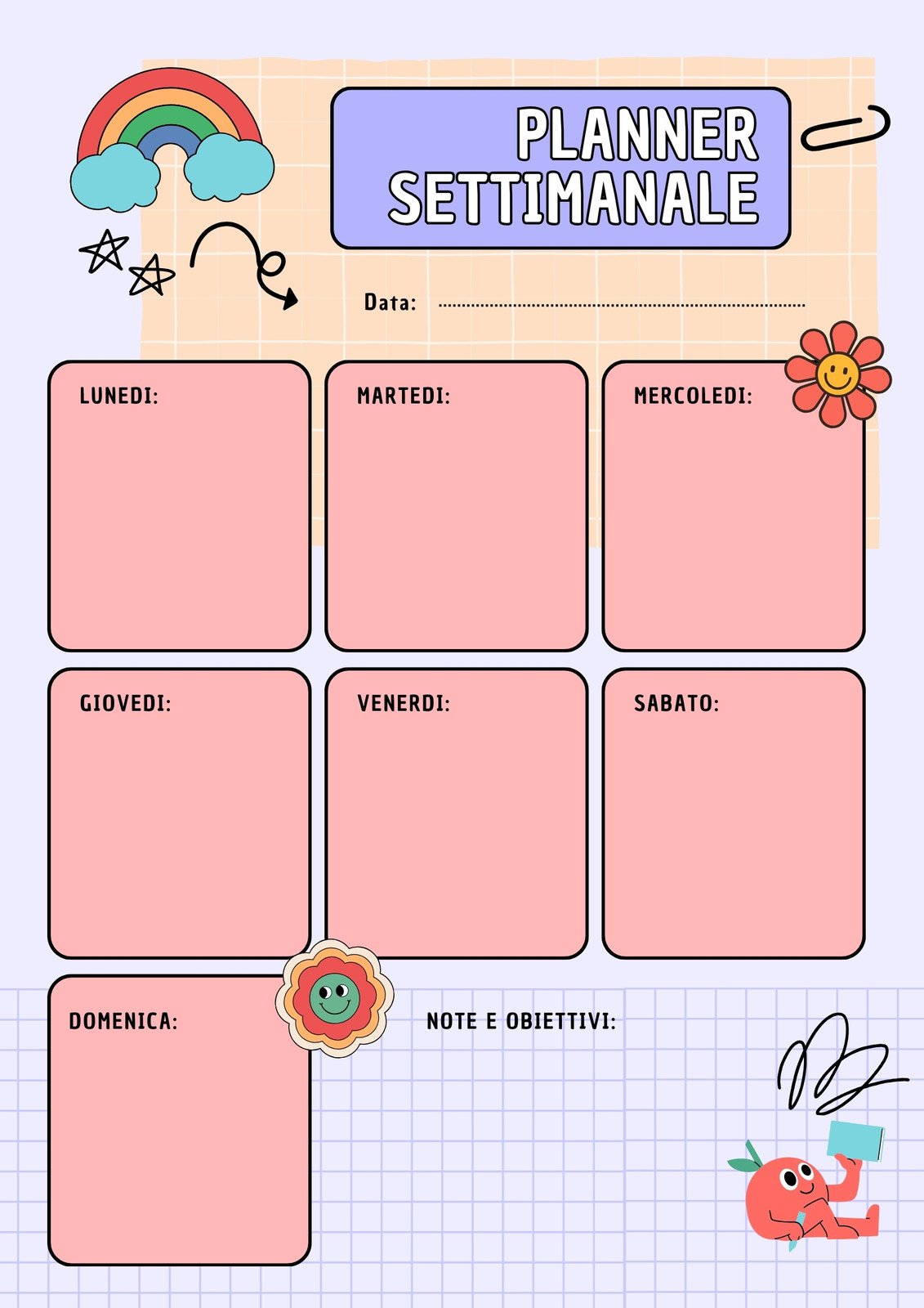 Colori Pastello Giovane Carino Planner Settimanale