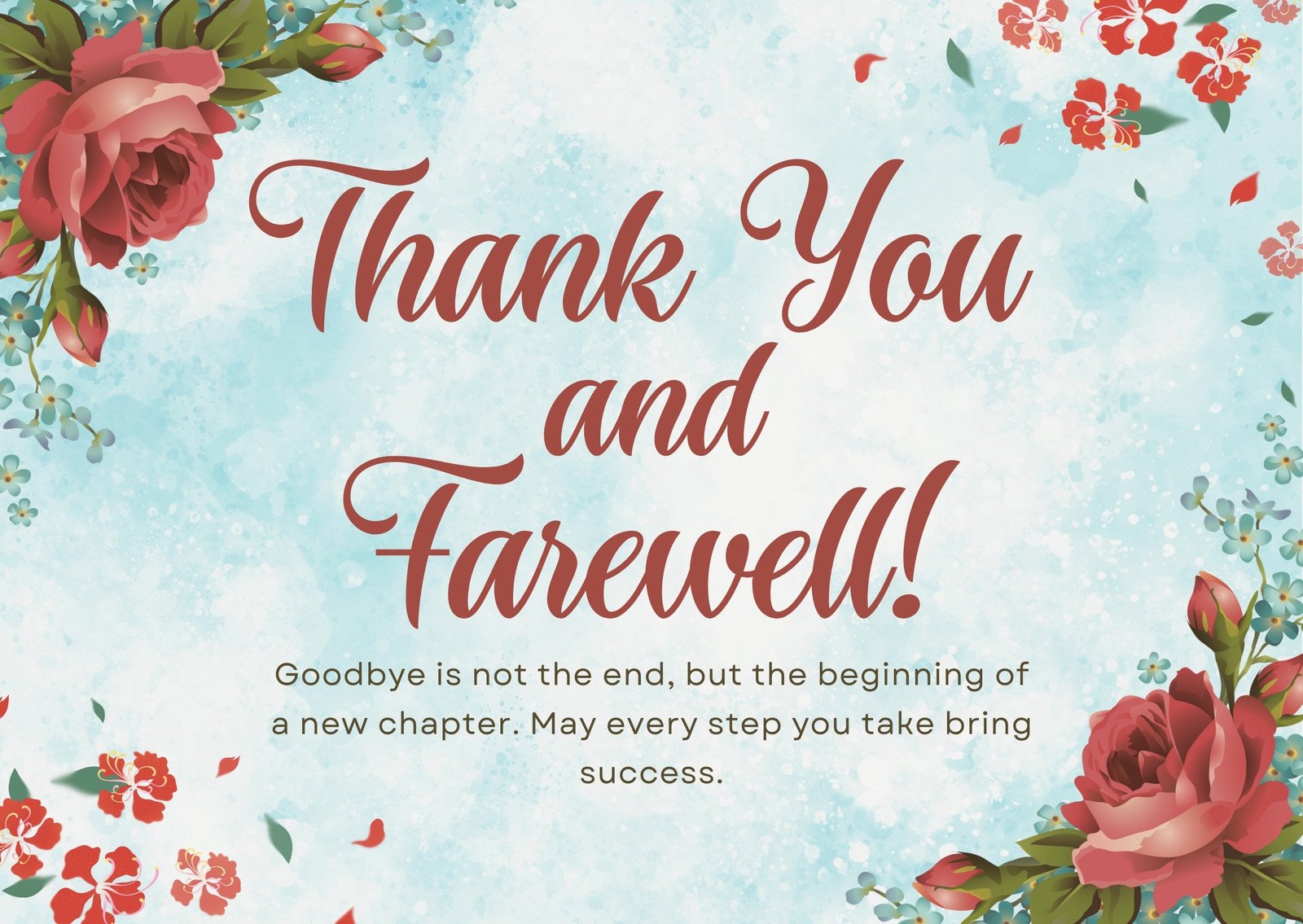 Blue and Purple Watercolor Florist Thank You and Farewell Card