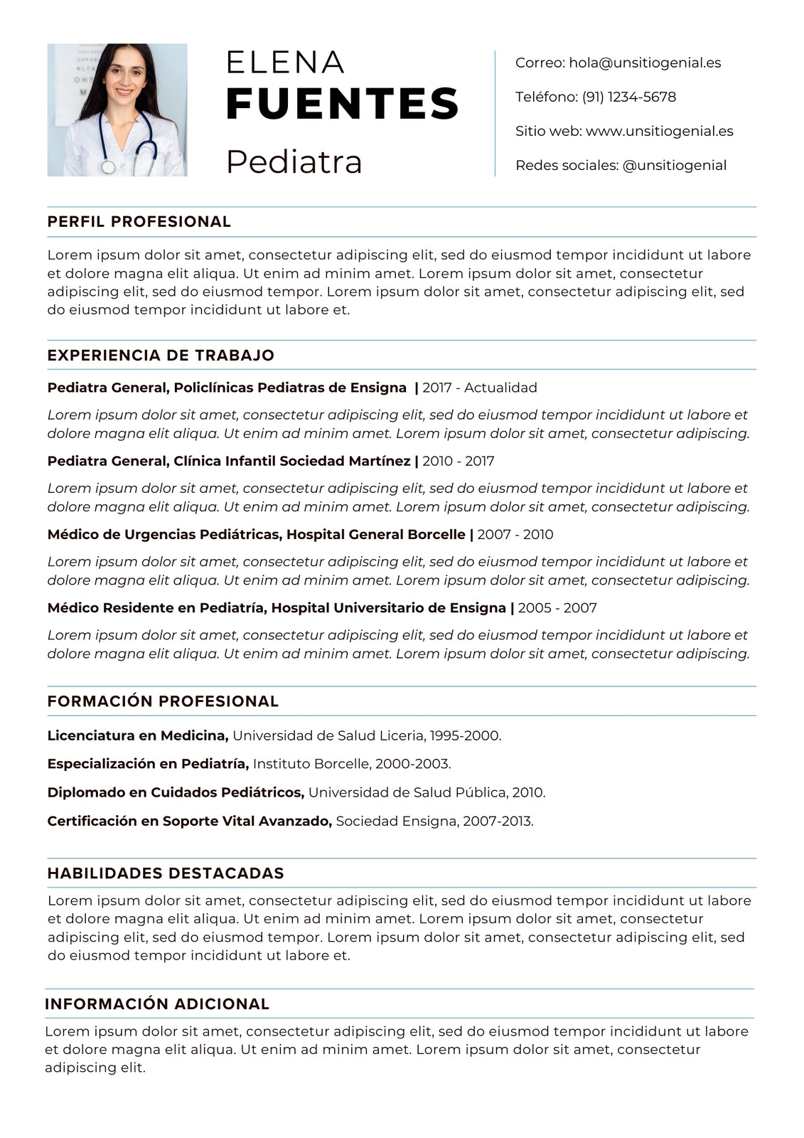 Curriculum Vitae CV Médico Profesional de la Salud Minimalista Sencillo Blanco
