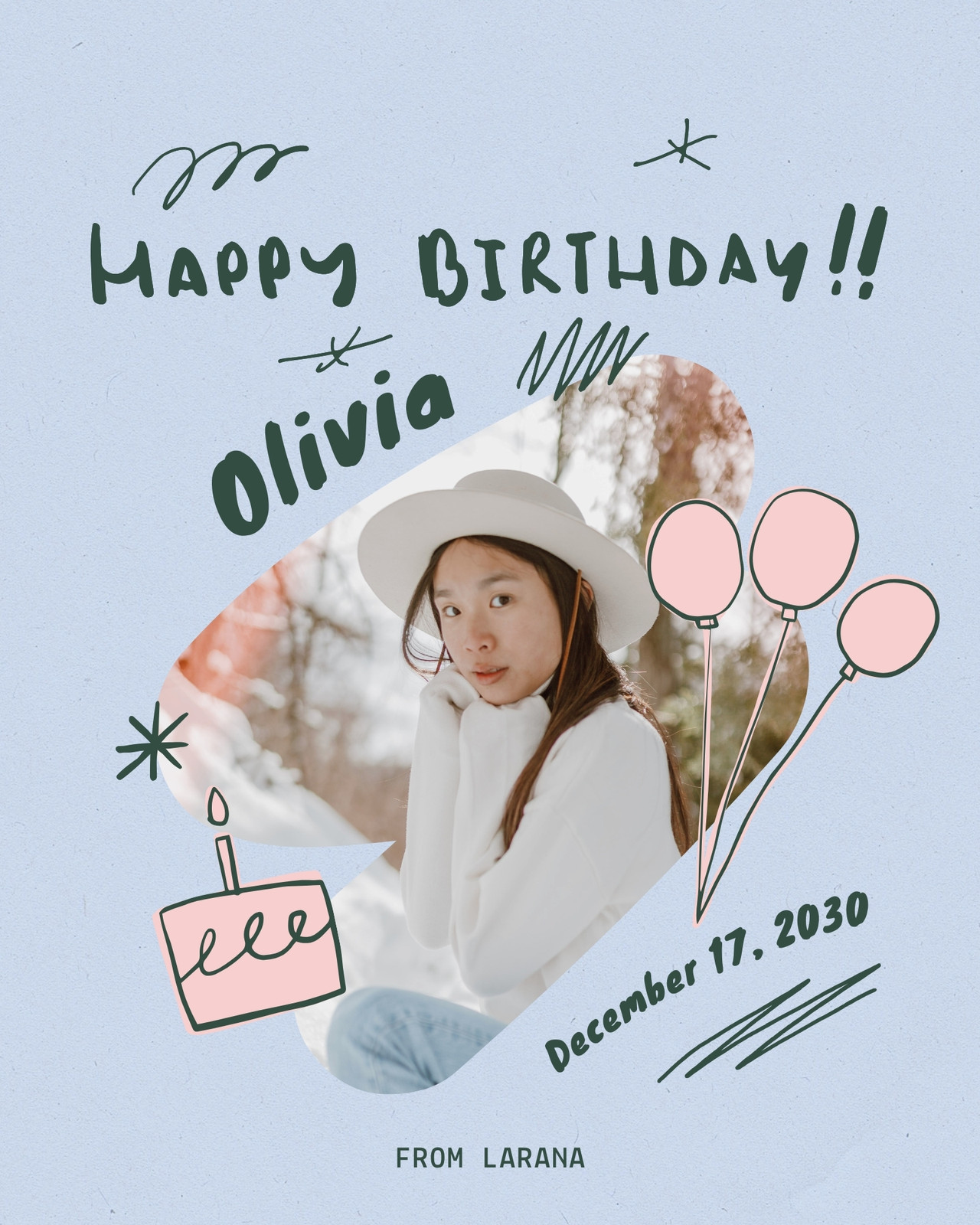 A softer birthday greeting that feels playful without being too busy.