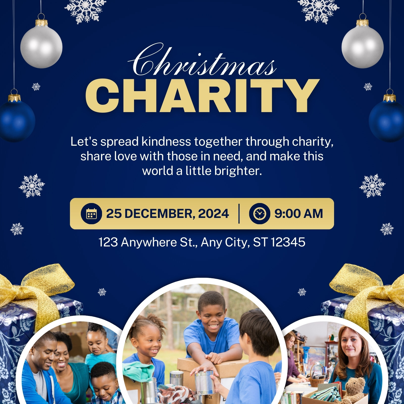 Blue and Gold Modern Christmas Charity Facebook Post