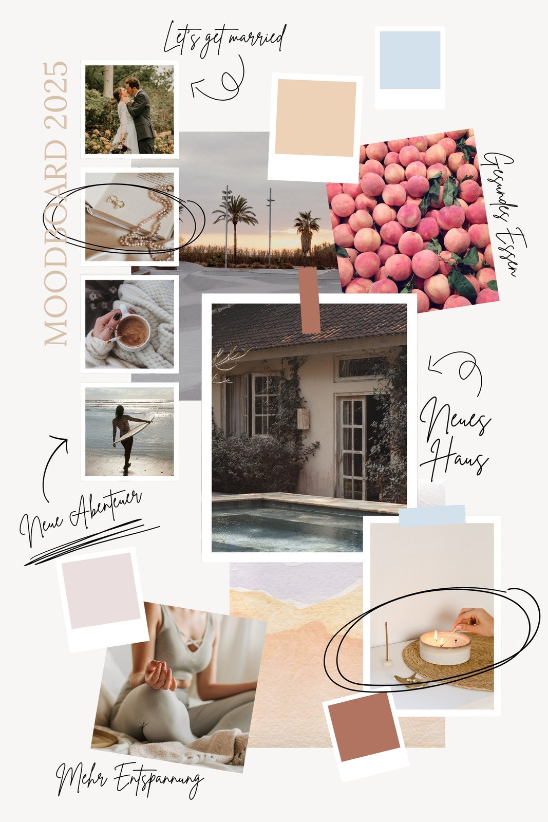 Beige Moodboard 2025 Affirmationen Selfcare Ziele Foto Collage Moodboard